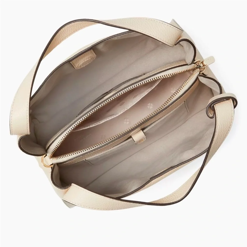 kate spade Pebbled Leather Hobo Tote in Cream
